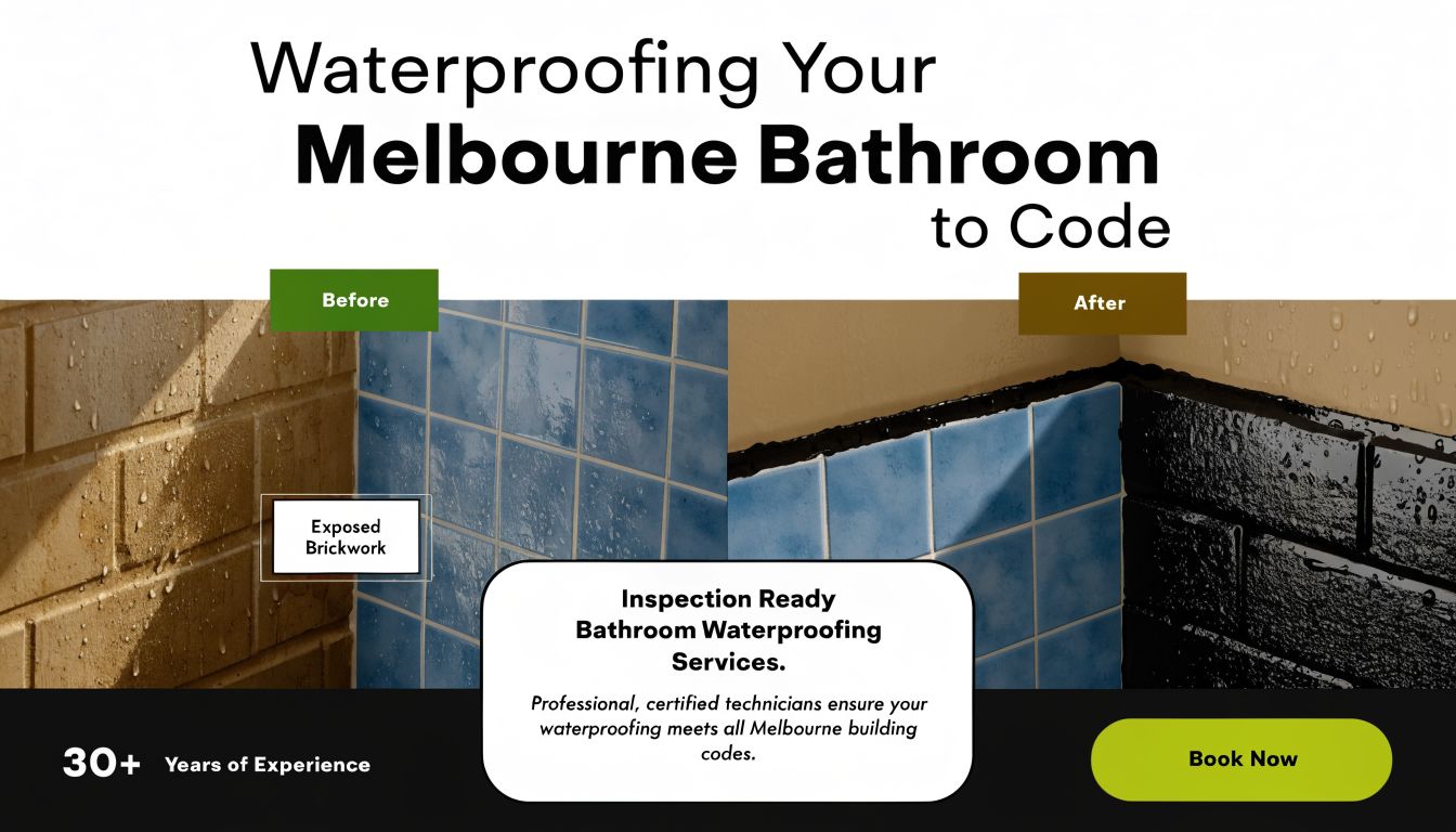 A professional bathroom waterproofing service in Melbourne demonstrating before and after results on brickwork.